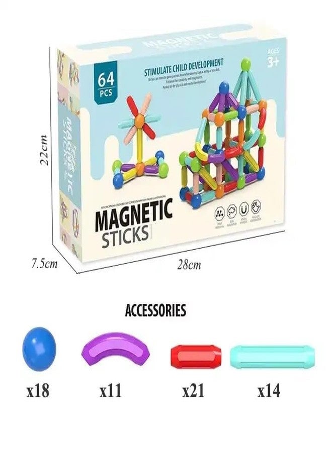 Fezeedi 64 Pcs Colorful Magnetic Sticks and Balls Building Blocks Sets 3D Construction Magnet Stacking Toys Puzzle Games Creative Learning Educational Toys Gift for Kids Boys - Image 4